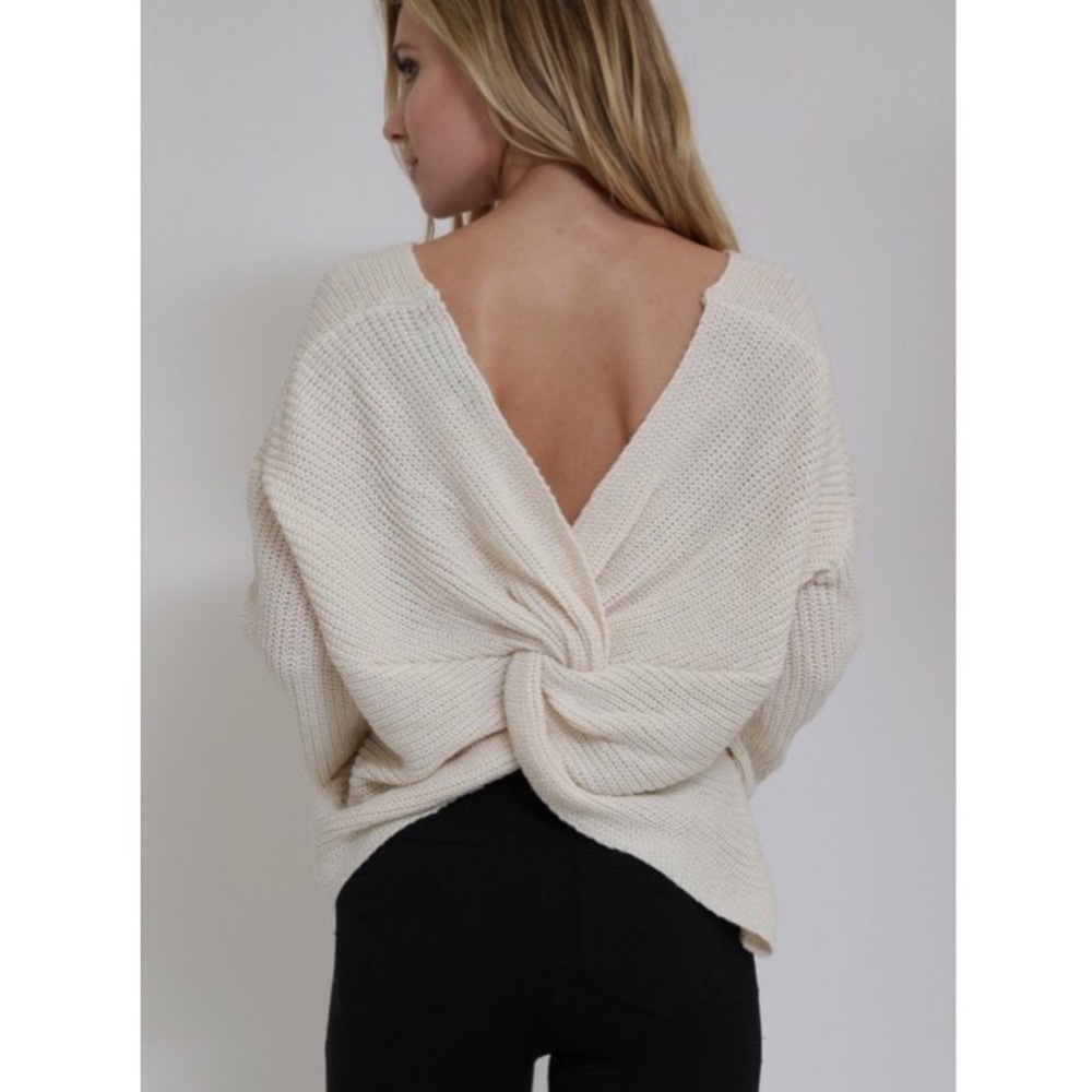 Off White Open Back Twist Off-the-Shoulder Sweater - Picture 2 of 5